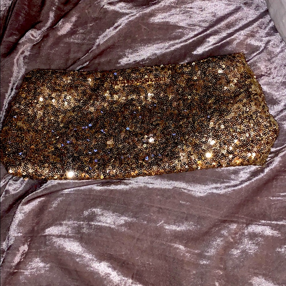 Gold sequin clutch